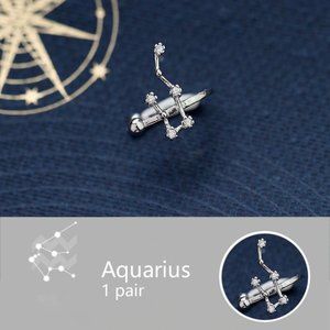 925 Sterling Silver Zodiac Earrings Cuff-Aquarius